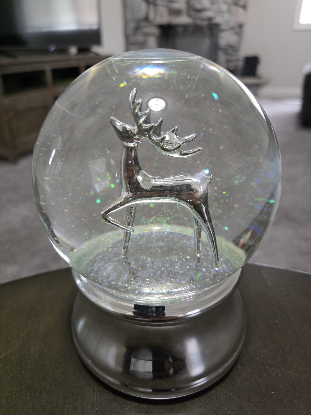Silver Reindeer Snow Globe Holiday Décor
